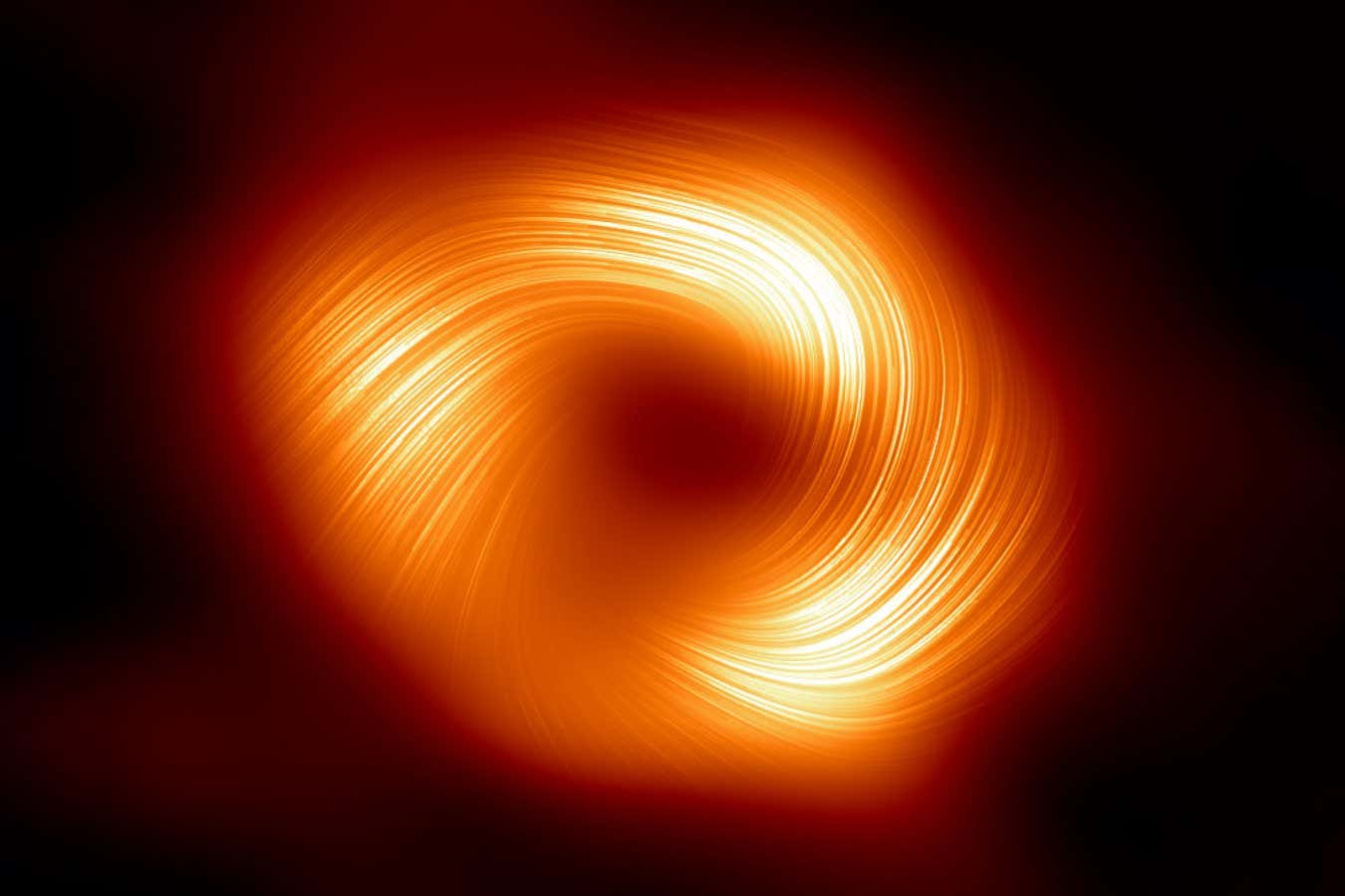 An image of the supermassive black hole Sagittarius A* in polarised light, captured by the Event ...