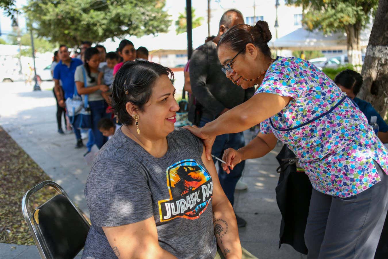 A woman receiving the measles vaccine in MexicoJULIO CESAR AGUILAR/AFP via Getty Images