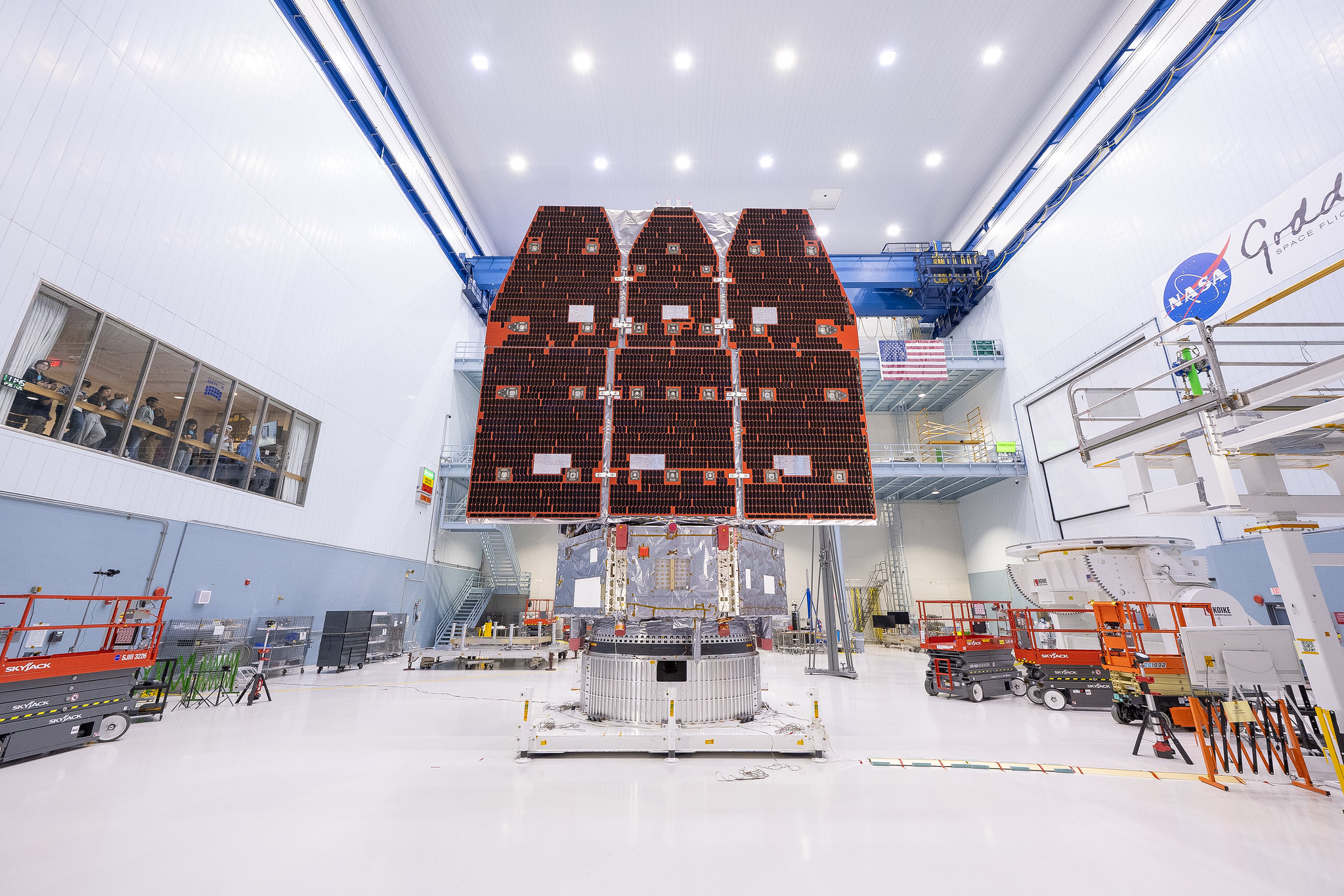 NASA’s Nancy Grace Roman Space Telescope stands fully assembled, following the integration of i...