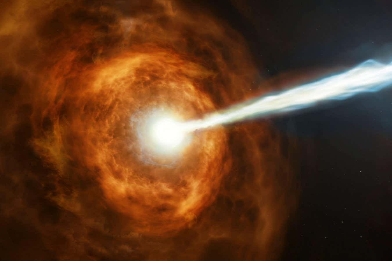 Dying stars can emit a powerful jet of radiation, as seen in an artist’s impressionStocktrek Im...