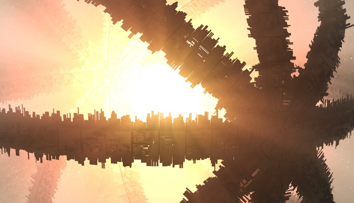 This artist’s concept shows a hypothetical light-harvesting megastructure built around a star. ...