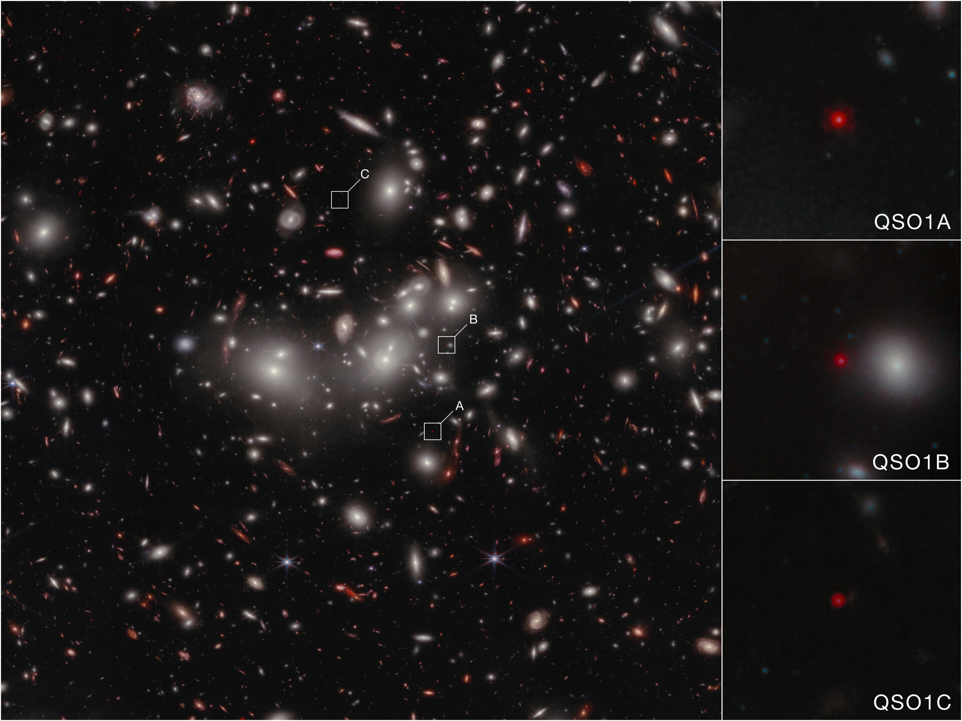 Little_Red_Dot_Abell2744-QSO1_NIRCam_Image_pillars Webb reveals black hole that formed before its galaxy