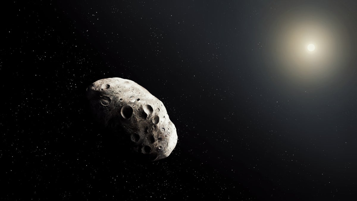 GettyImages-1499143142-WEB An artist’s rendition of an asteroid in deep space. Nazarii Neshcherenskyi/Getty Images