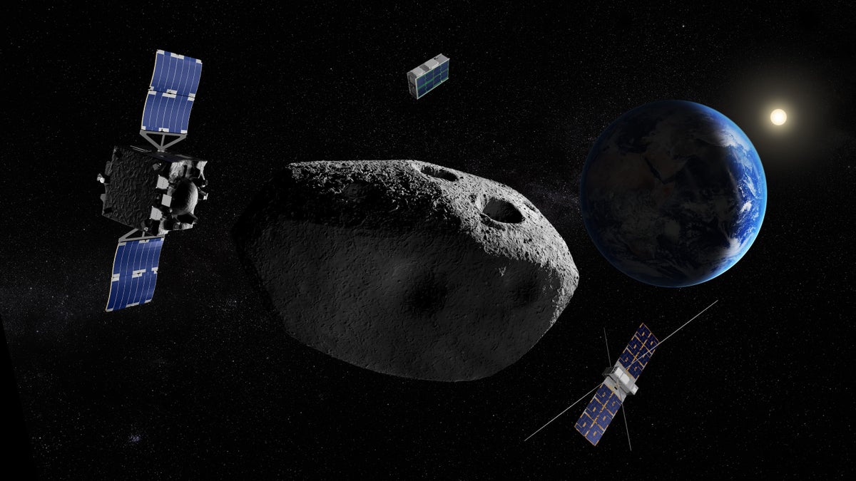 An artist’s impression of the multiple spacecraft in the European Space Agency’s Rapid Apophi...
