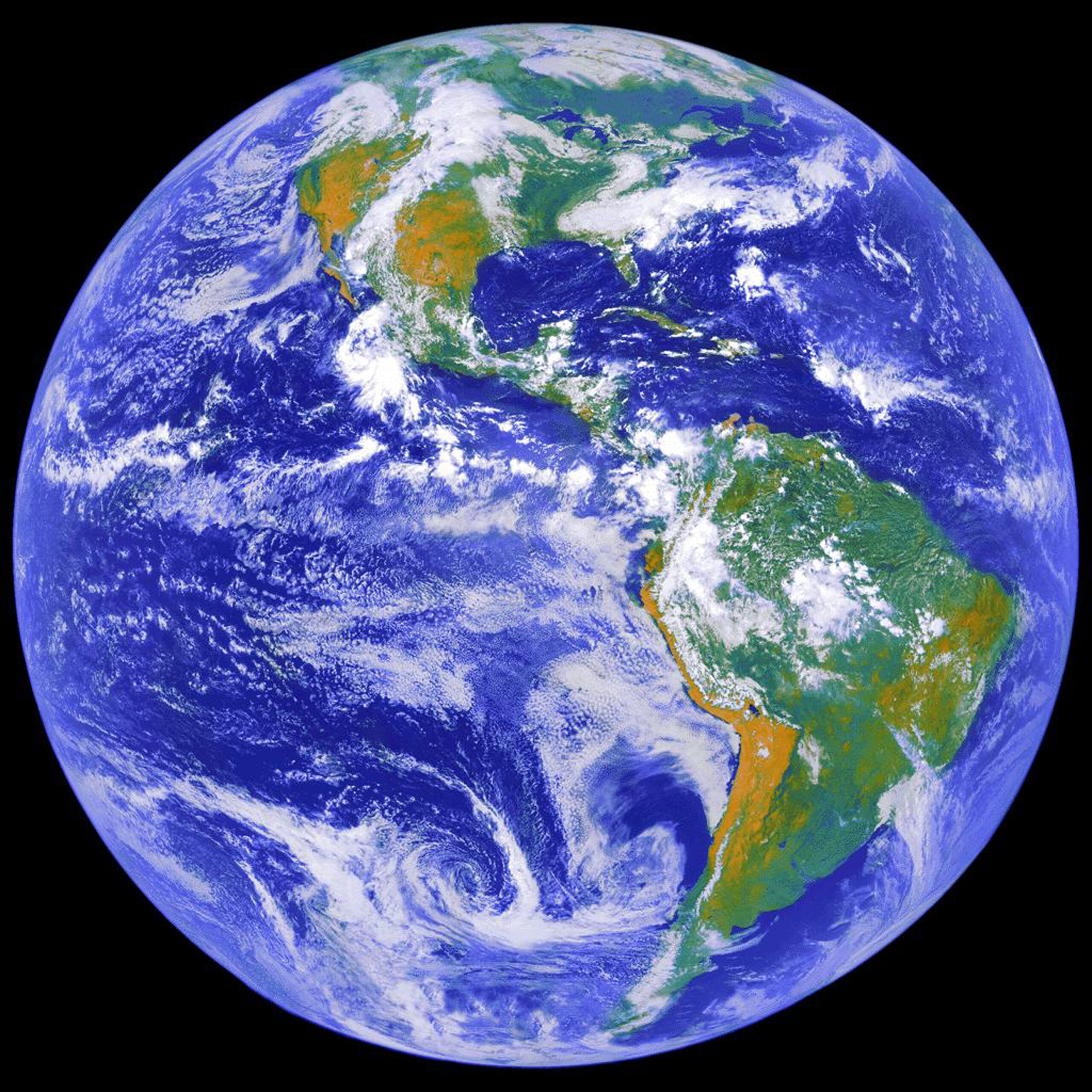 Full-disk image of Earth captured by NOAA's GOES-8 satellite, which operated from 1994 to 2004