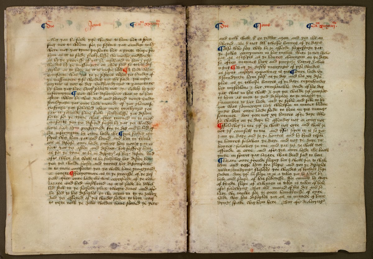 John-Gage-manuscript Pages eight and nine of the fragment of Nicholas Love’s early 15th-century Mirror of the Blesse...