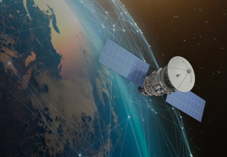 csda-banner-graphic-rectang A generic satellite orbits above Earth. On the surface, blue dots connected by lines are visible,...