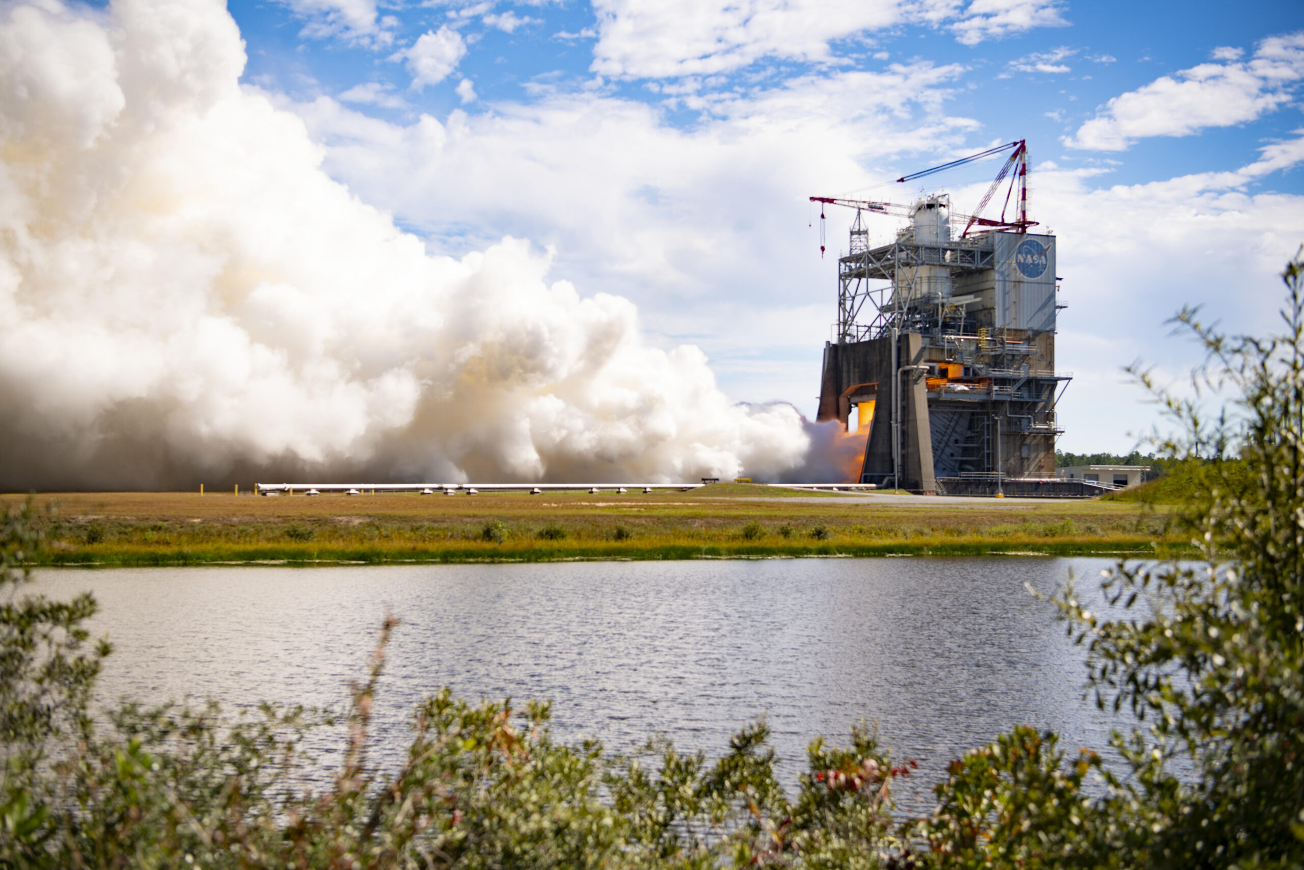 ssc-20261021-s00947h NASA conducts a hot fire of RS-25 engine No. 10001 on the Fred Haise Test Stand at NASA’s Stenn...