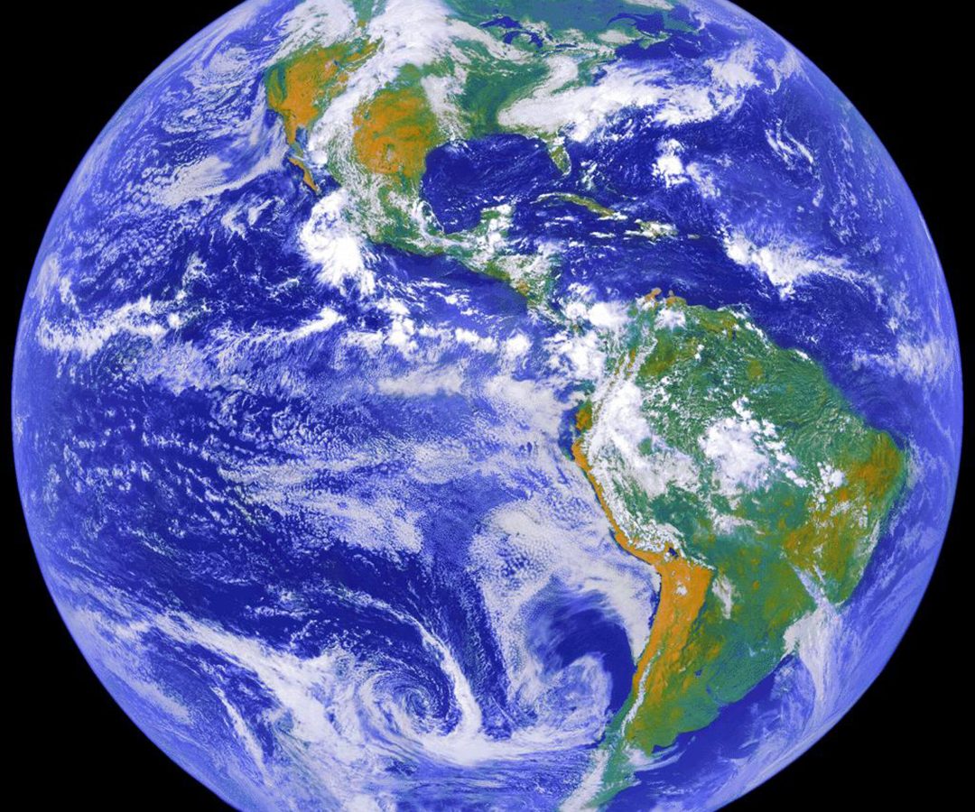 Full-disk image of Earth captured by NOAA's GOES-8 satellite, which operated from 1994 to 2004