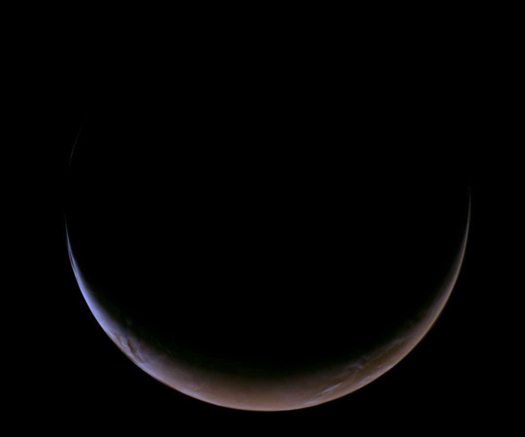 This view of a crescent Mars was captured on May 15, 2026, at about 5:03 a.m. PDT by NASA’s Psy...