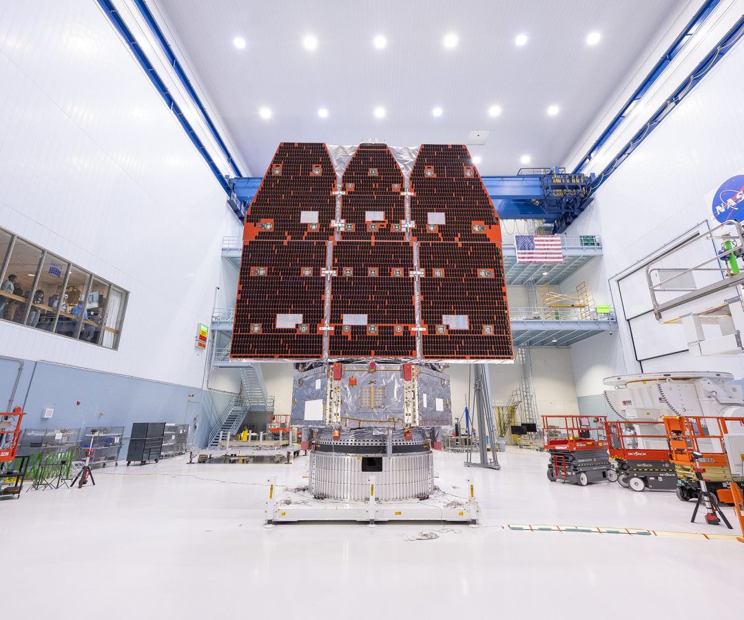 NASA’s Nancy Grace Roman Space Telescope stands fully assembled, following the integration of i...