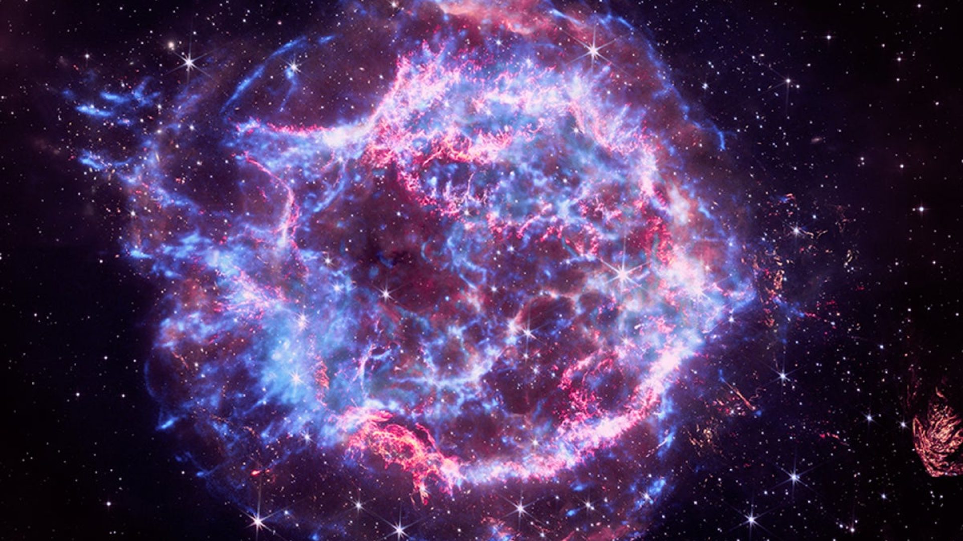 In Cassiopeia A, X-rays from NASA's Chandra X-ray Observatory are shown along with an infrared im...