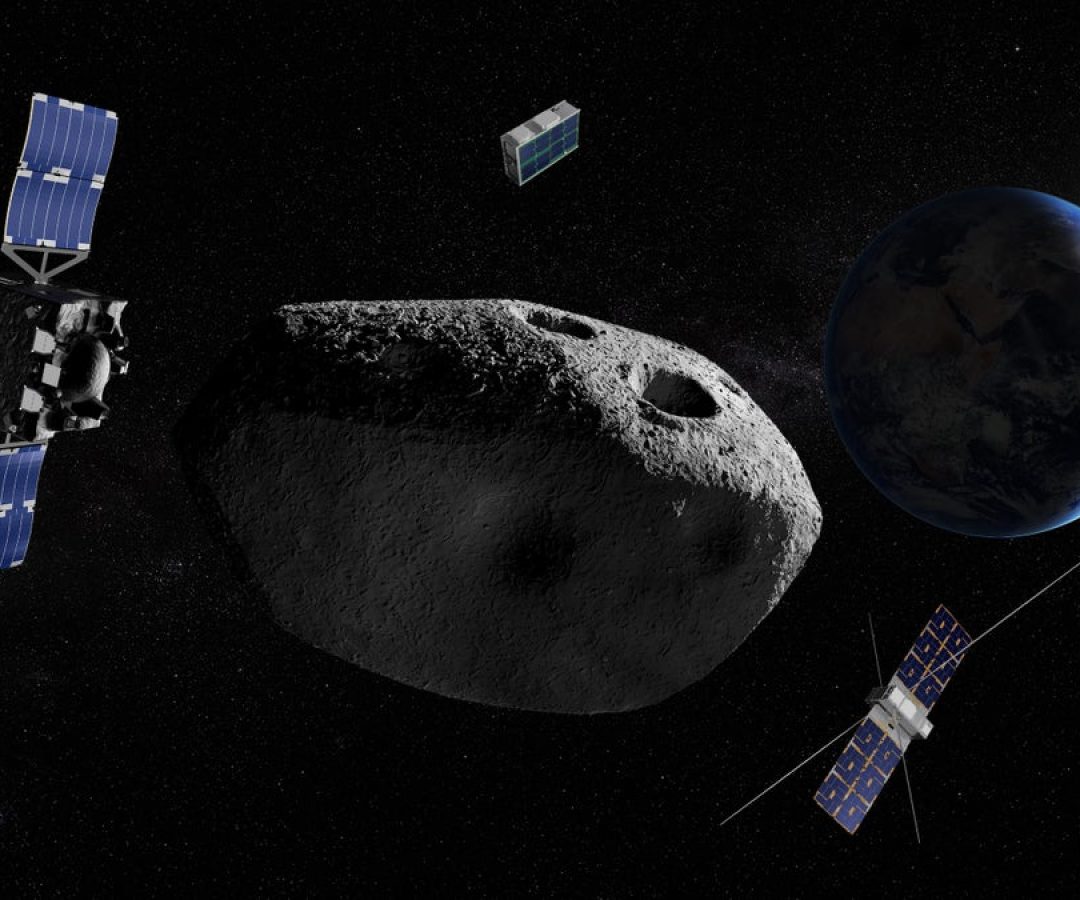An artist’s impression of the multiple spacecraft in the European Space Agency’s Rapid Apophi...