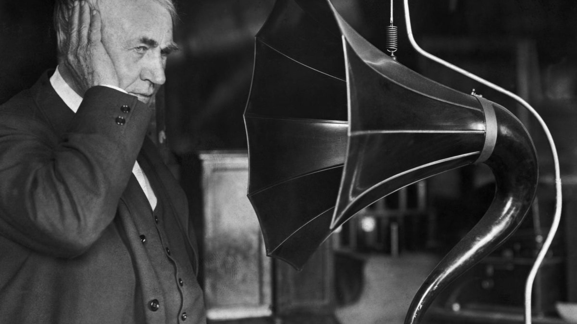 Thomas A. Edison listens to a phonograph in 1911. Bettmann / Contributor / Getty