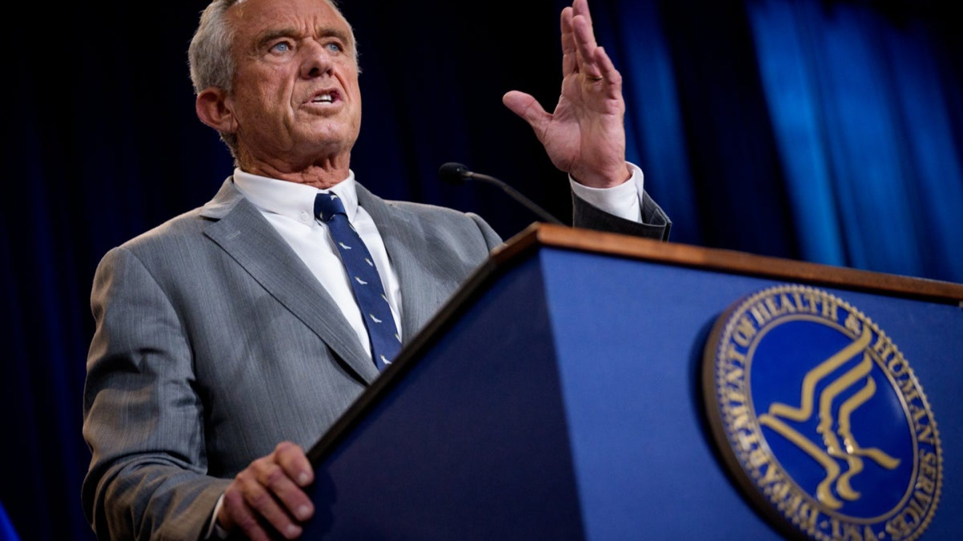Secretary of Health and Human Services Robert F. Kennedy, Jr., speaks at a news conference at the...