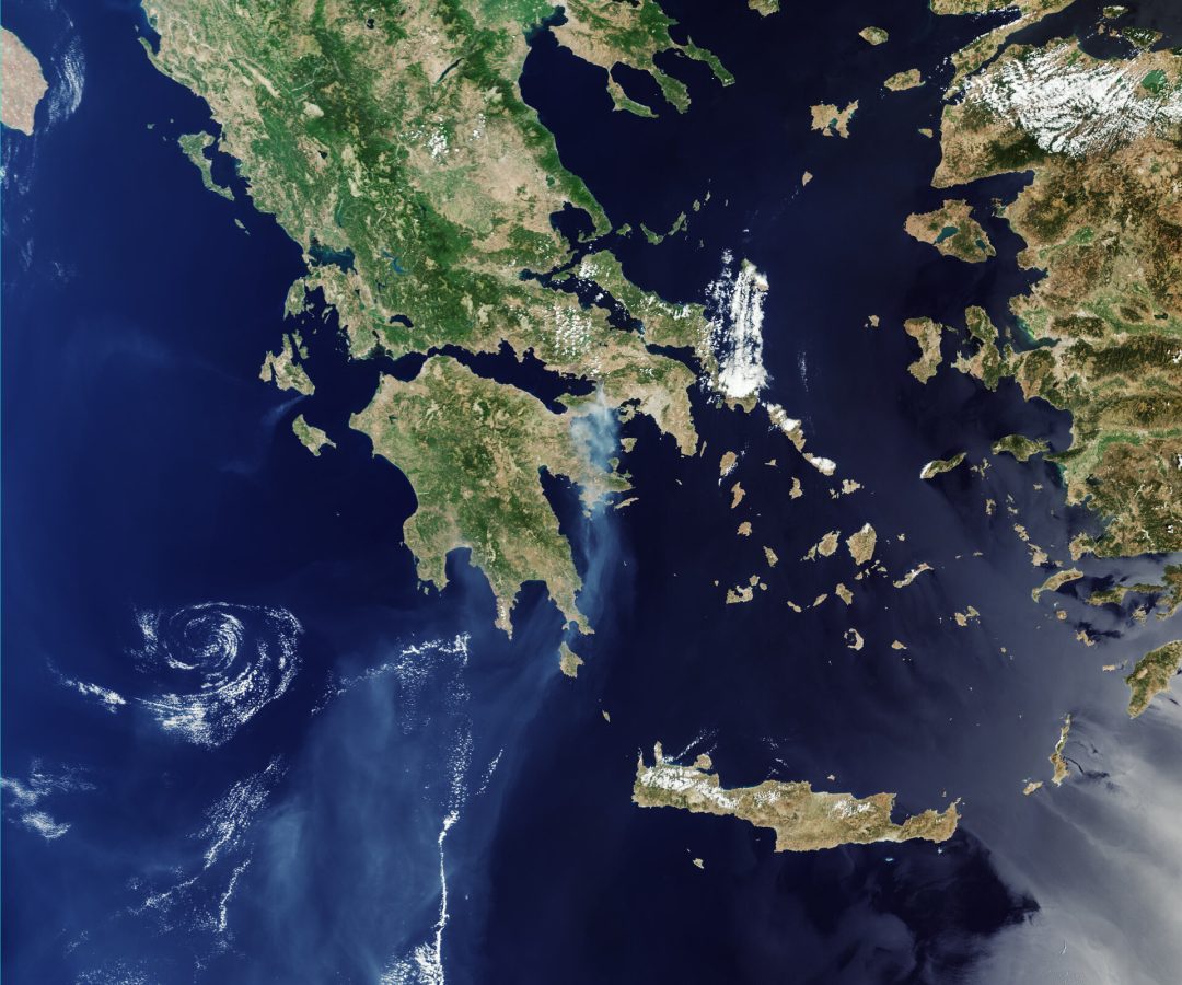 Smoke plume from Greek wildfires seen by Sentinel-3