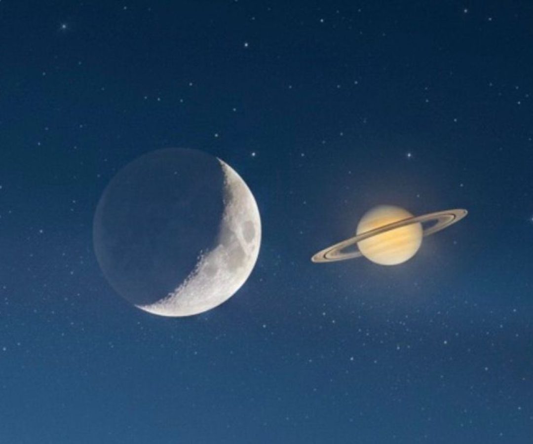 Representação artística mostra encontro entre Lua e Saturno  • Reprodução/Google