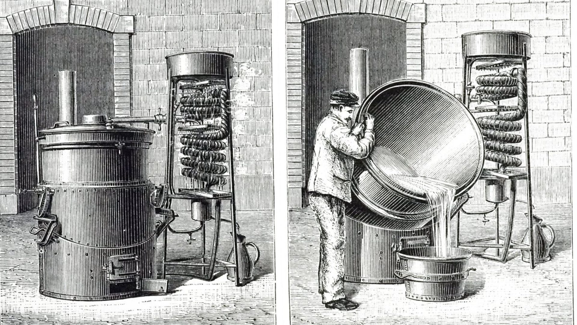 A 19th-century illustration of brandy distilling. Much like distilling alcohol, distilling AI mod...