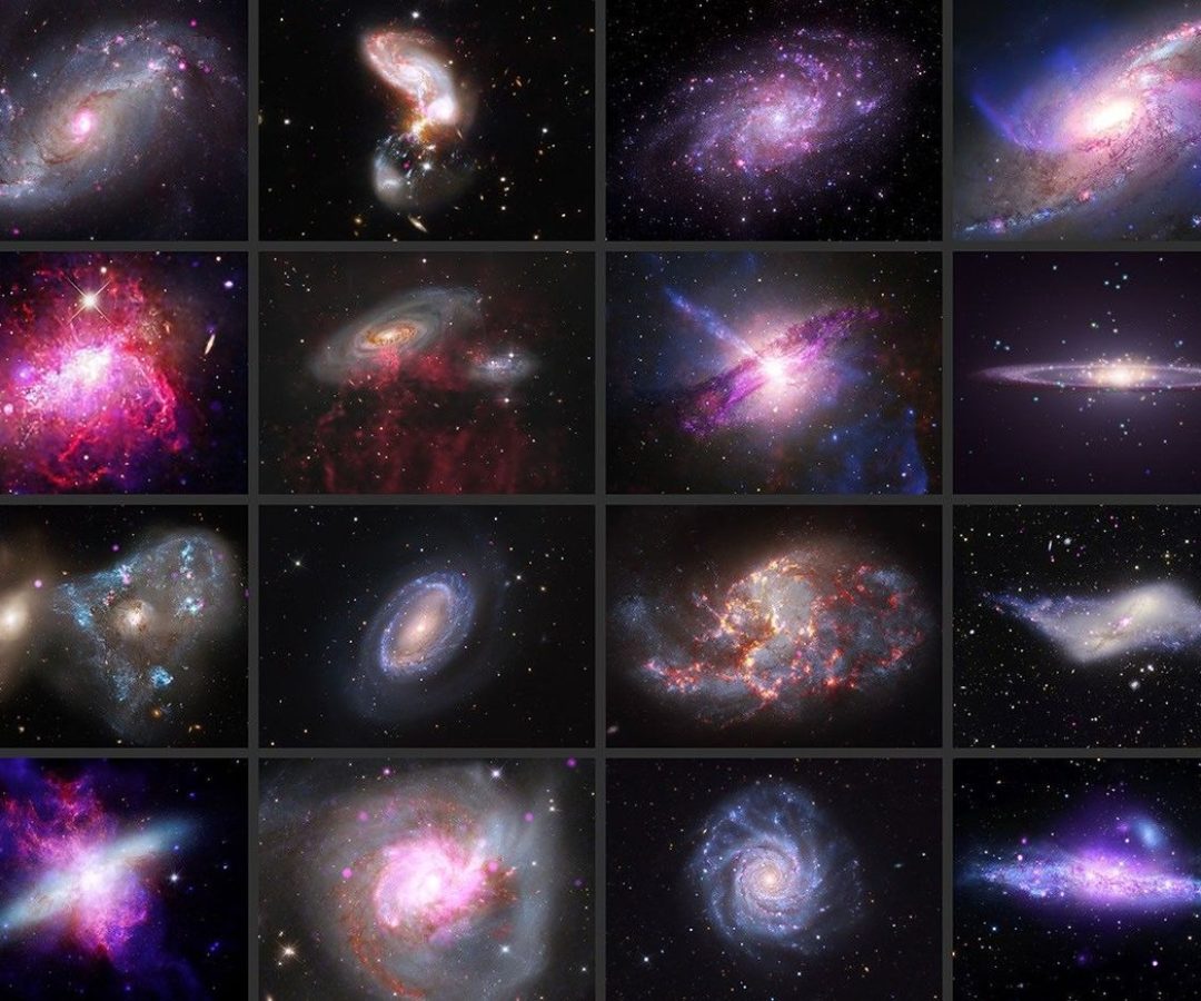 New photographs from NASA’s Chandra X-ray Observatory reveal a mix of spiral, elliptical and ir...