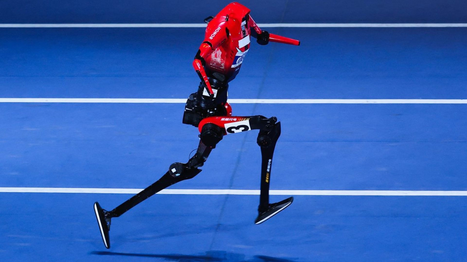 Two humanoid robots broke Usain Bolt’s record for the 100-meter dash last Saturday. One (shown ...