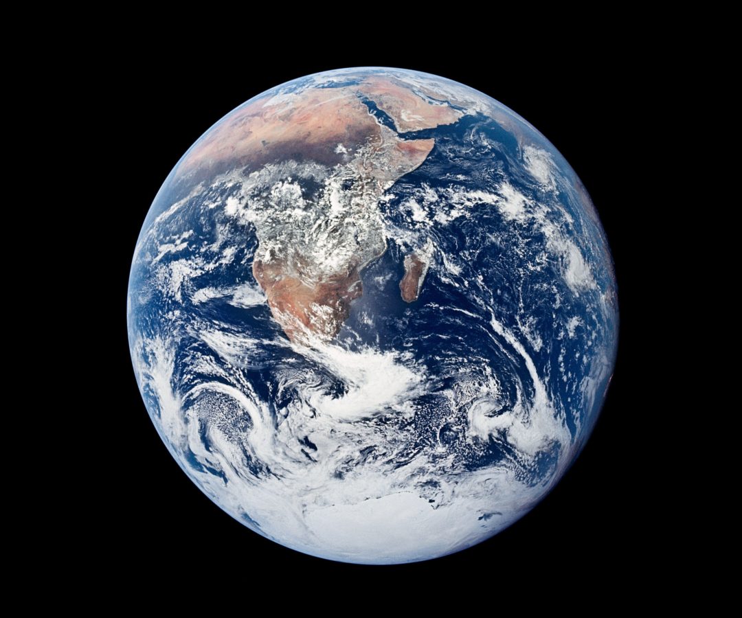 The famous Blue Marble image taken by Apollo 17 astronauts on their way to the Moon in 1972