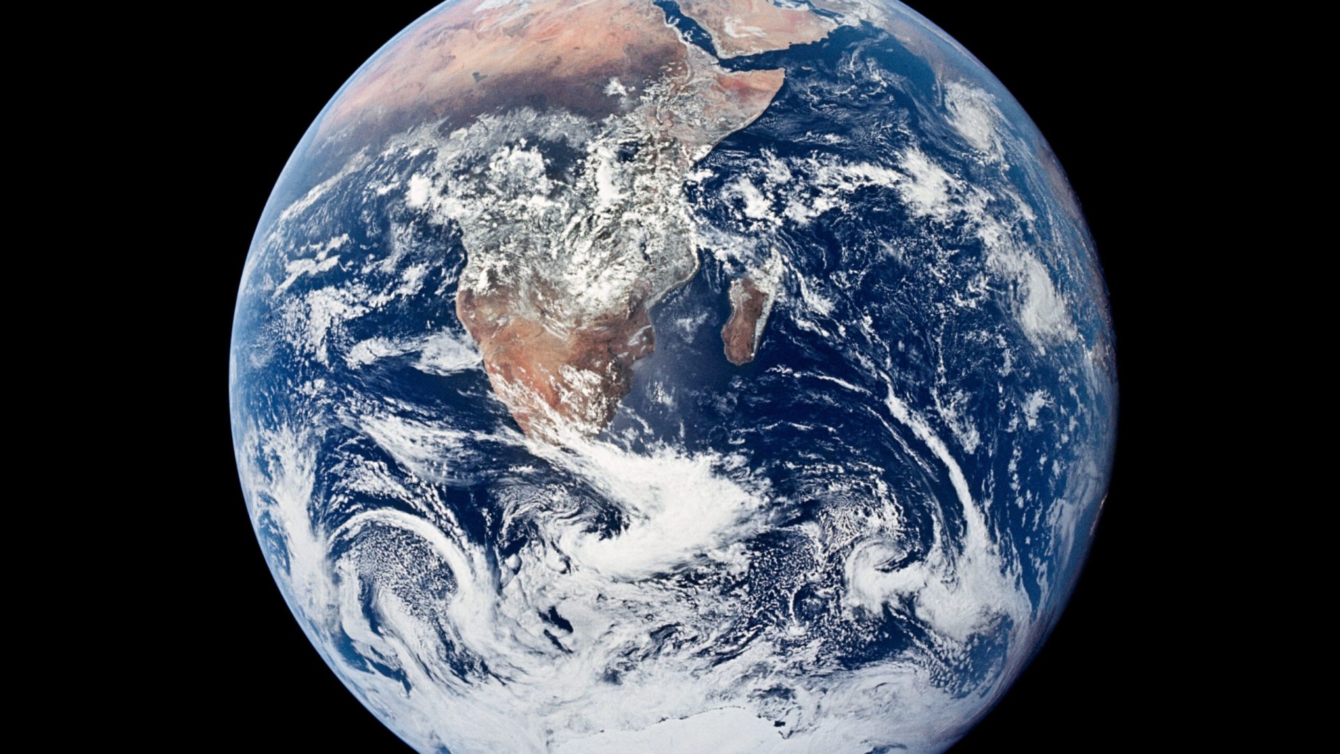 The famous Blue Marble image taken by Apollo 17 astronauts on their way to the Moon in 1972