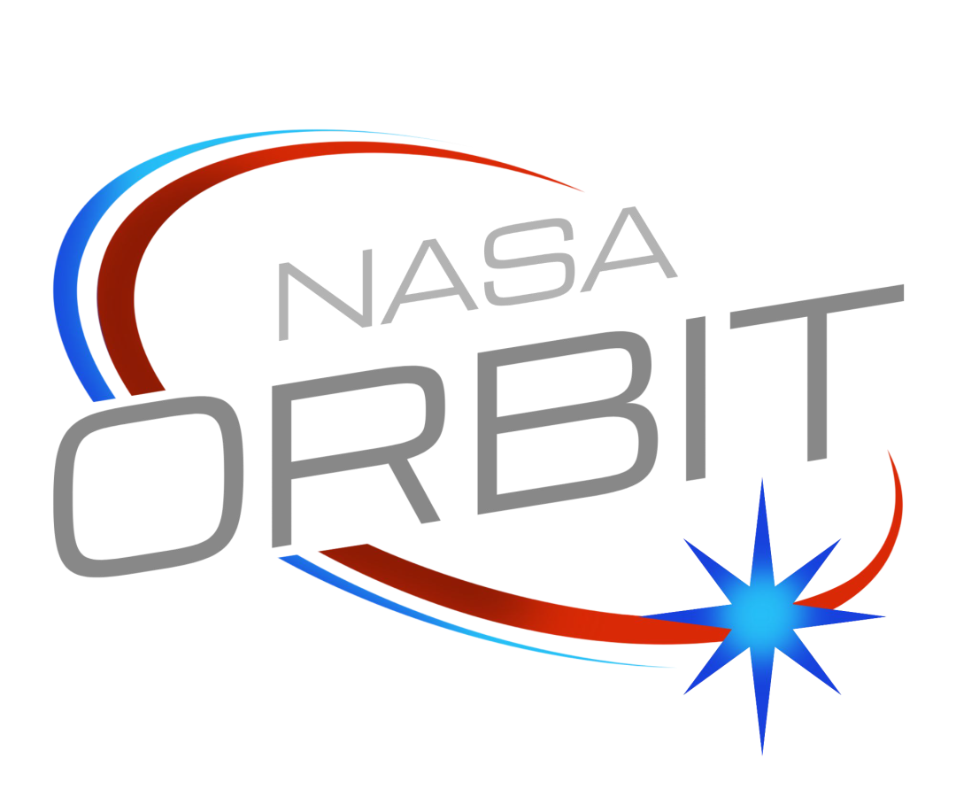 NASA ORBIT graphic design imagery. The words "NASA ORBIT" are displayed encircled by an oval grap...