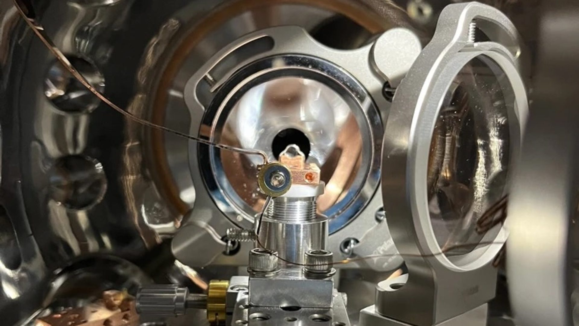 Researchers are attempting to build the world’s first nuclear clock. This is a view inside the ...