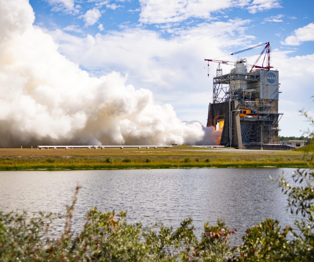 NASA conducts a hot fire of RS-25 engine No. 10001 on the Fred Haise Test Stand at NASA’s Stenn...