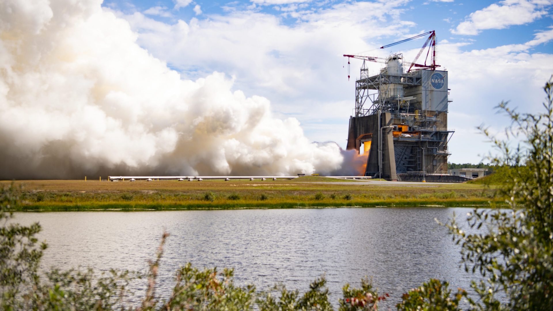 NASA conducts a hot fire of RS-25 engine No. 10001 on the Fred Haise Test Stand at NASA’s Stenn...