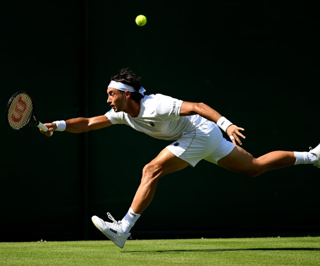 Thiago Agustin Tirante of Argentina plays a forehand against Fabian Marozsan of Hungary during th...
